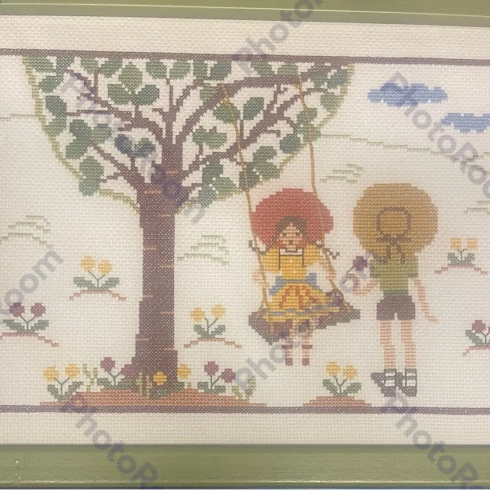 COPY - Vintage handmade cross-stitch picture framed